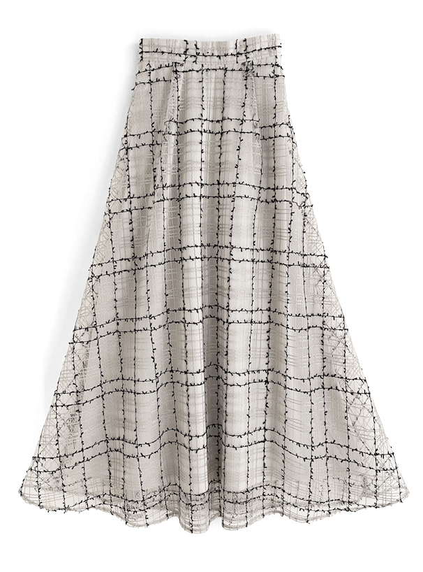 チェック刺繍シアーフレアスカート[tu538] | レディースファッション 