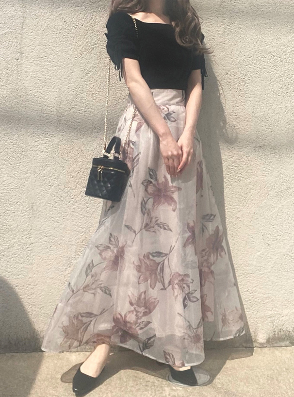 花柄オーガンジーフレアスカート[tu606] | レディースファッション通販 