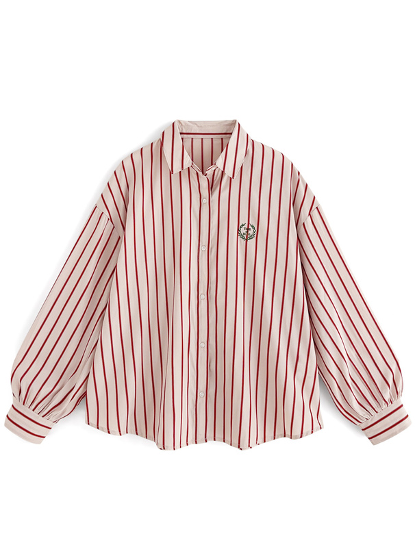 ストライプ柄エンブレム刺繍シャツ[tu800] | レディースファッション