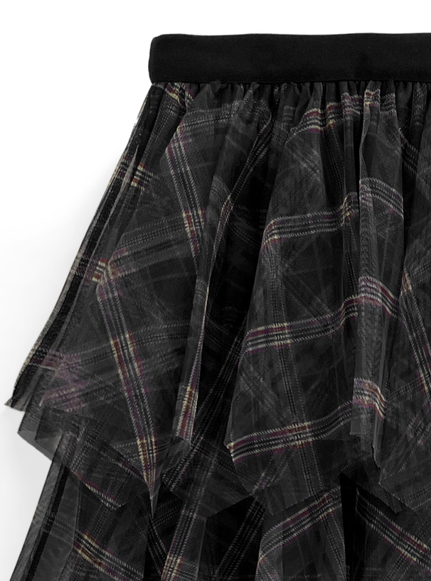 チェック柄チュールティアードフリルスカート