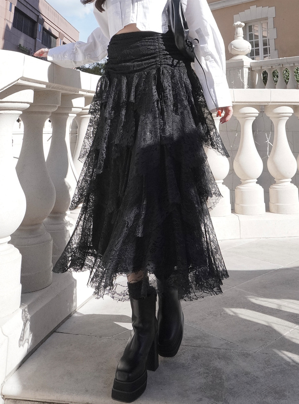 シャーリングレースティアードスカート[tw1190] | レディース