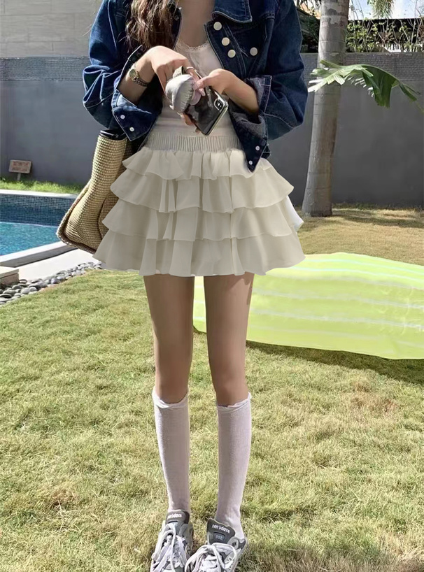 インパン裏地付きフリルシフォンミニスカート