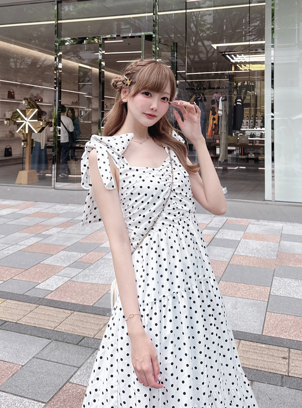 ドット柄リボンティアードワンピース[tw1204] | レディース