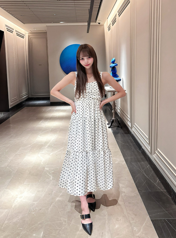 Kay Unger☆フェミになドット柄フレアワンピース リボンショルダードット柄ティアードワンピース[fo2128
