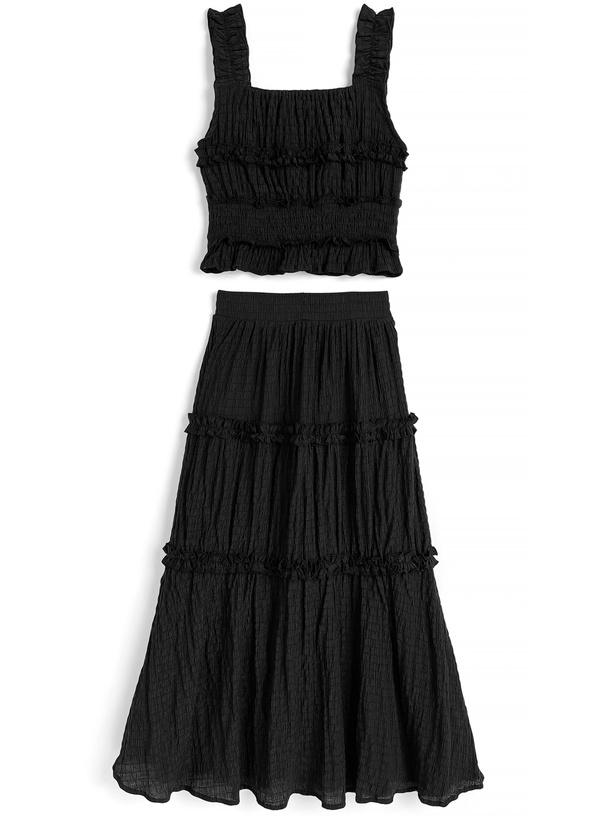 フリルシャーリングキャミソール×フレアスカートセットアップ