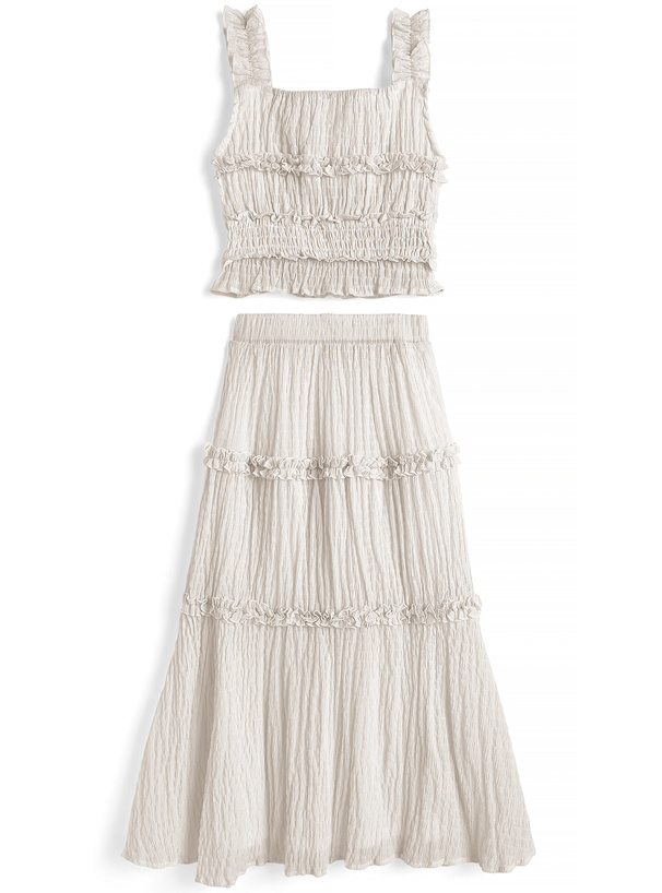 フリルシャーリングキャミソール×フレアスカートセットアップ