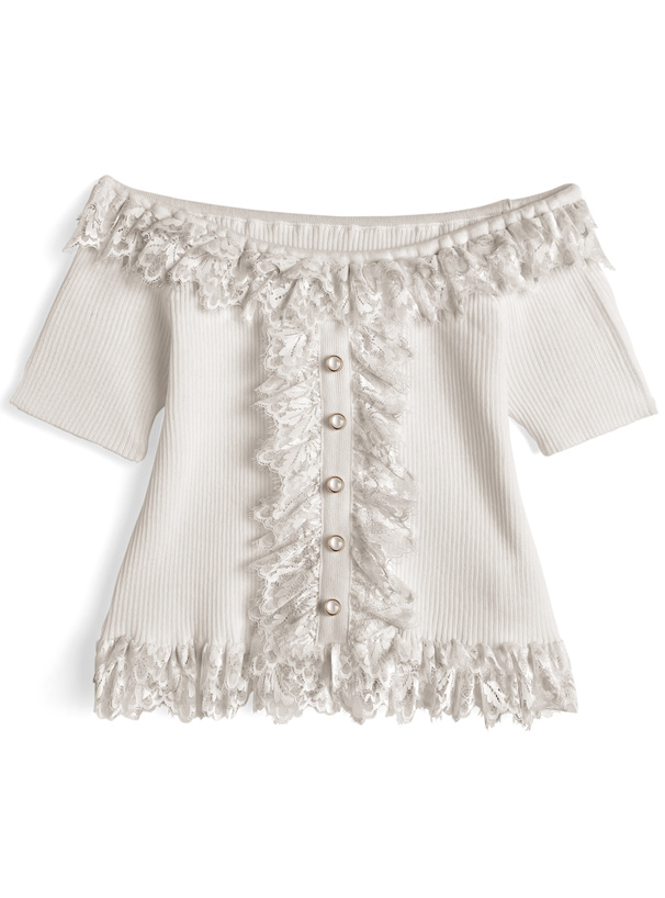 2Wayレースフリルリブニットトップス