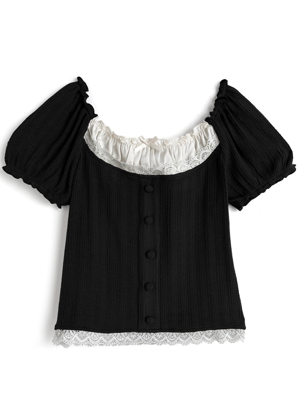 2Wayオフショルダーフリルリボンレーストップス[tw1220]