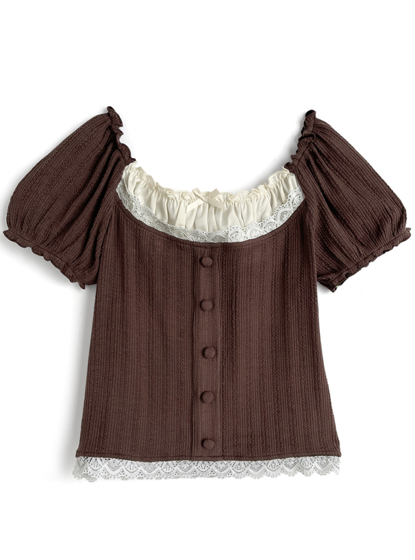 2Wayオフショルダーフリルリボンレーストップス