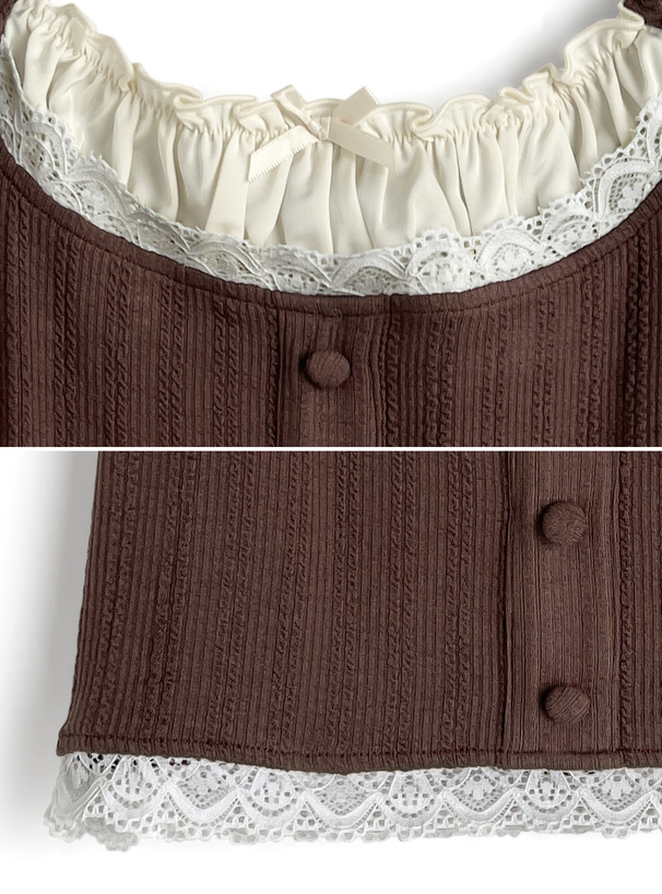 2Wayオフショルダーフリルリボンレーストップス