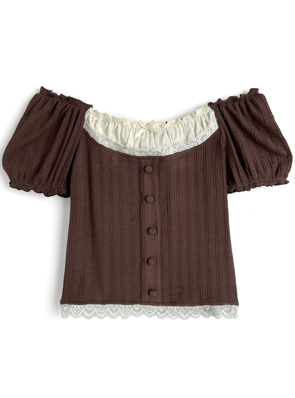 2Wayオフショルダーフリルリボンレーストップス