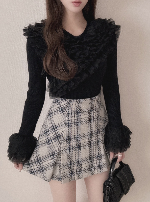 チュールフリルニットトップス