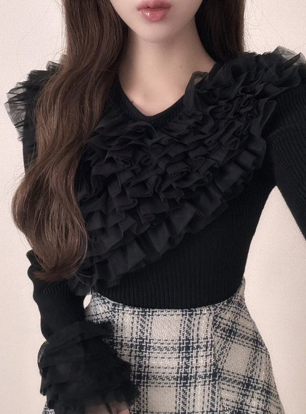 チュールフリルニットトップス