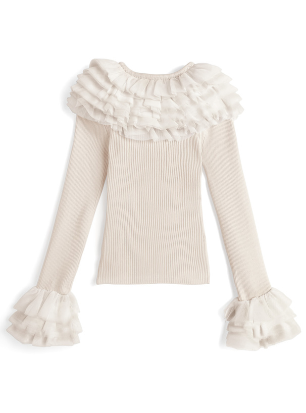 チュールフリルニットトップス