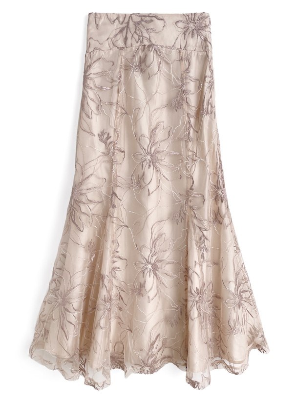 フラワー刺繍チュールマーメイドスカート