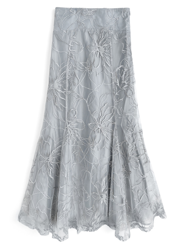 フラワー刺繍チュールマーメイドスカート