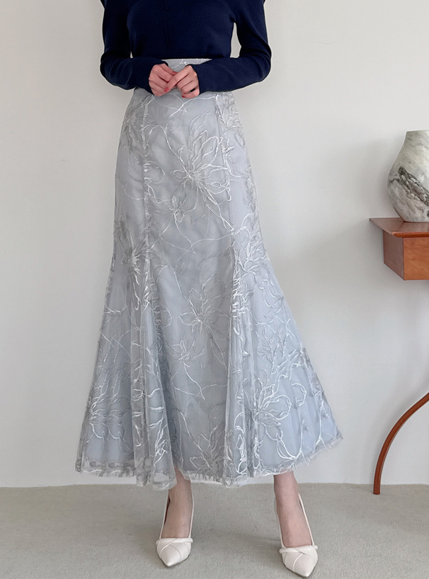 フラワー刺繍チュールマーメイドスカート[tw1226] | レディース
