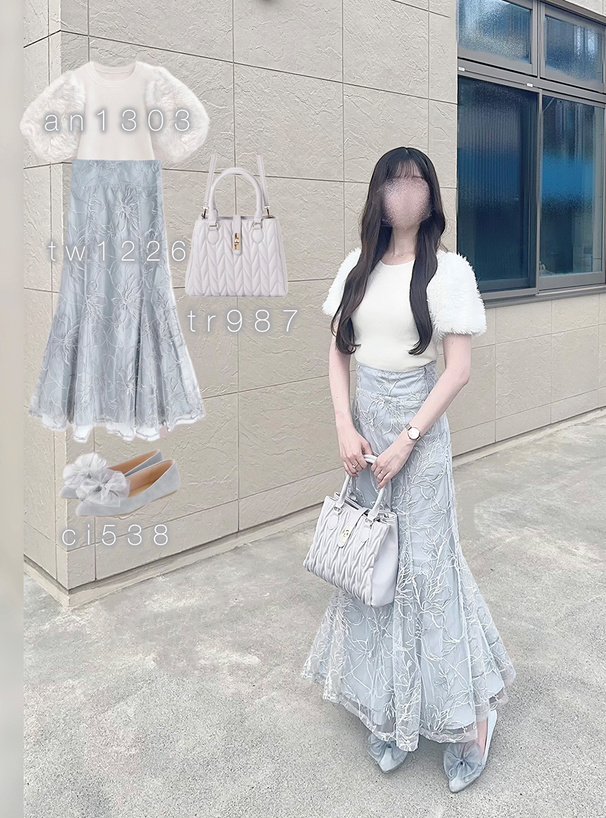 フラワー刺繍チュールマーメイドスカート