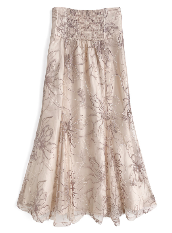 フラワー刺繍チュールマーメイドスカート
