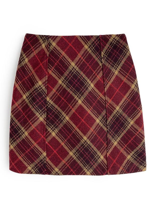 インパン裏地付きチェック柄タイトミニスカート