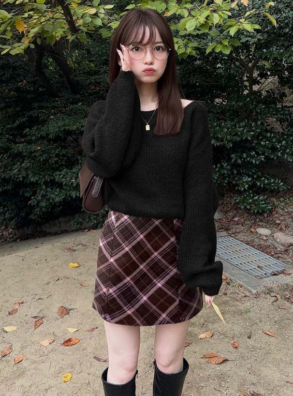 d.i.a. チェック柄ミニスカート 襟・袖付き タグ付き ダイヤチェック柄ツイードフレアミニスカート[mei37