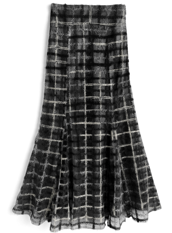 チェック柄オーガンジーマーメイドスカート[tw1230]