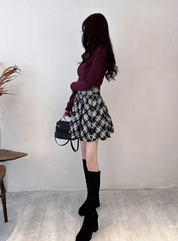 チェック柄シアーフレアミニスカート