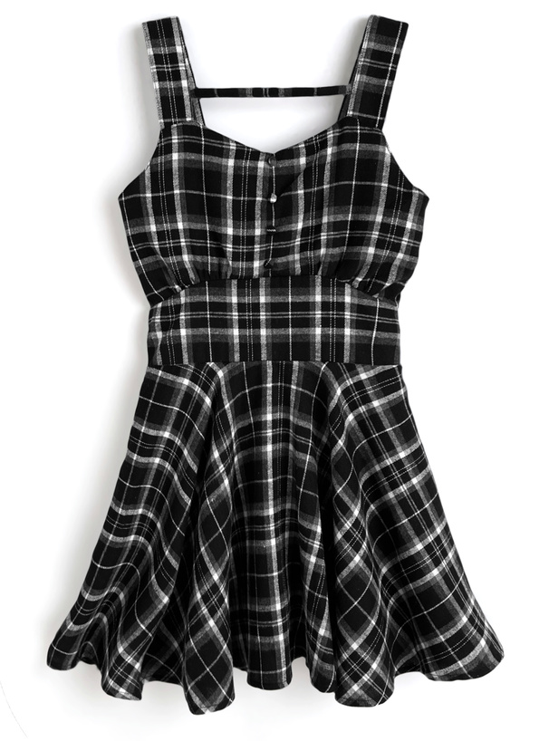 チェック柄フレアミニワンピース[tw1233]