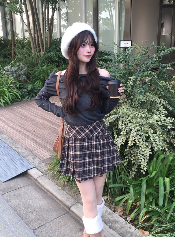 インパン裏地付きチェック柄プリーツミニスカート[tw1239