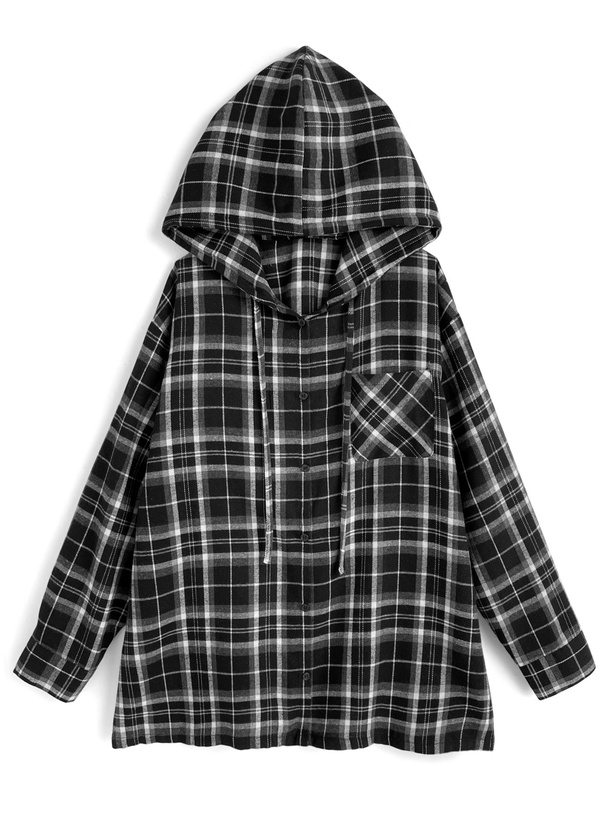 フード付きチェック柄シャツ[tw1241]