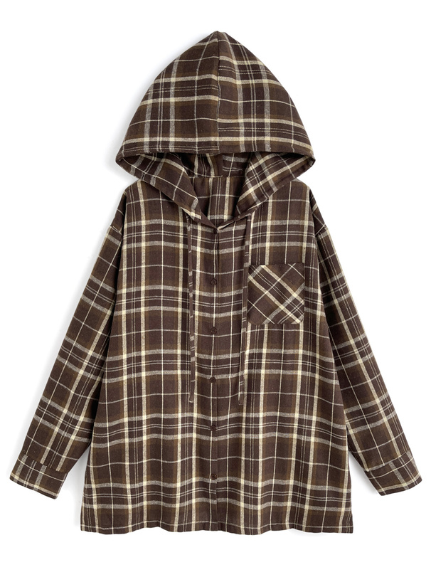 フード付きチェック柄シャツ