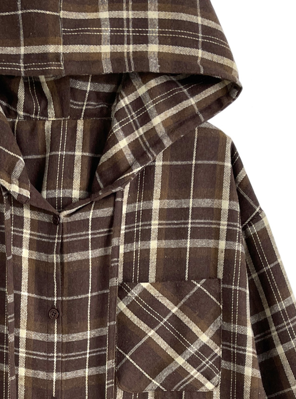 フード付きチェック柄シャツ