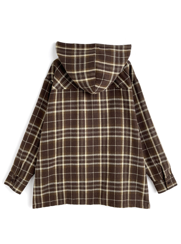 フード付きチェック柄シャツ