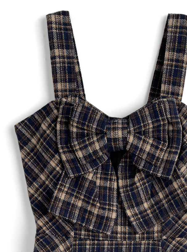 チェック柄ビッグリボンミニワンピース[tw1242] | レディース