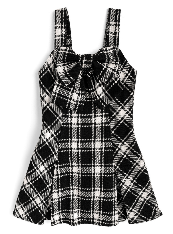 チェック柄ツイードビッグリボンミニワンピース[tw1243]