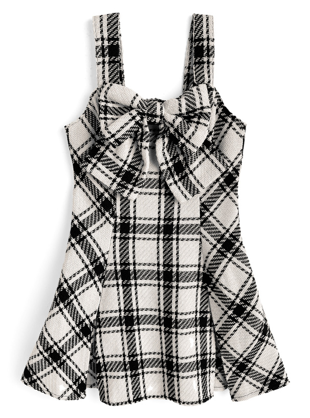 チェック柄ツイードビッグリボンミニワンピース[tw1243]