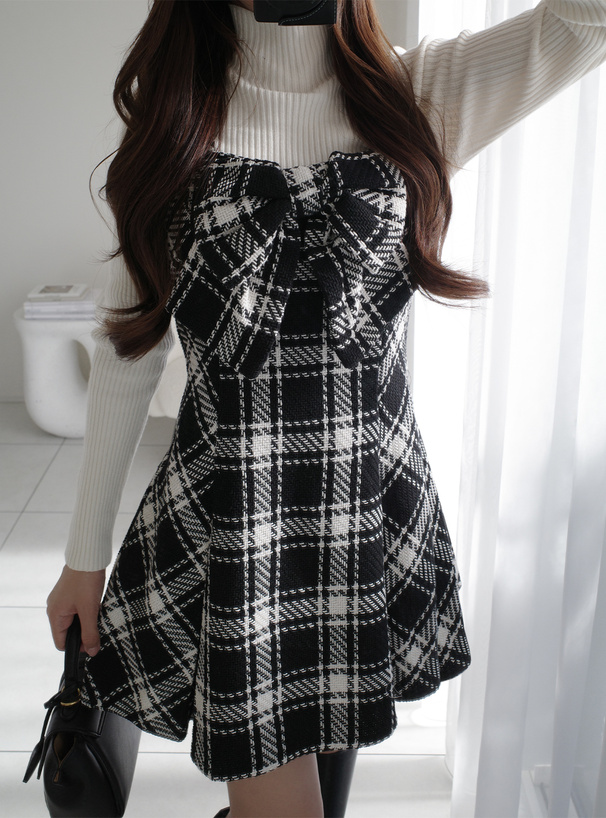 チェック柄ツイードビッグリボンミニワンピース[tw1243] | レディース