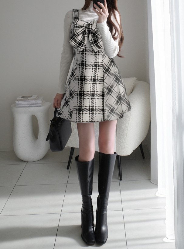 チェック柄ツイードビッグリボンミニワンピース[tw1243] | レディース