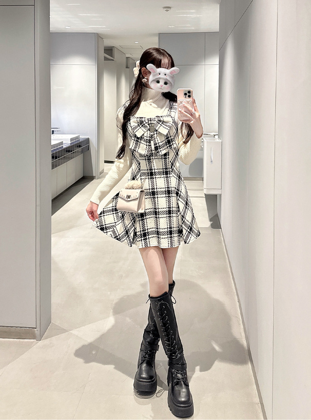 チェック柄ツイードビッグリボンミニワンピース[tw1243] | レディース