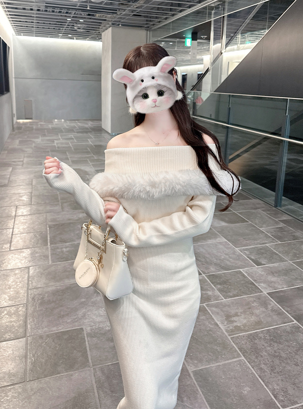 ファーオフショルダーニットワンピース[tw1246] | レディース