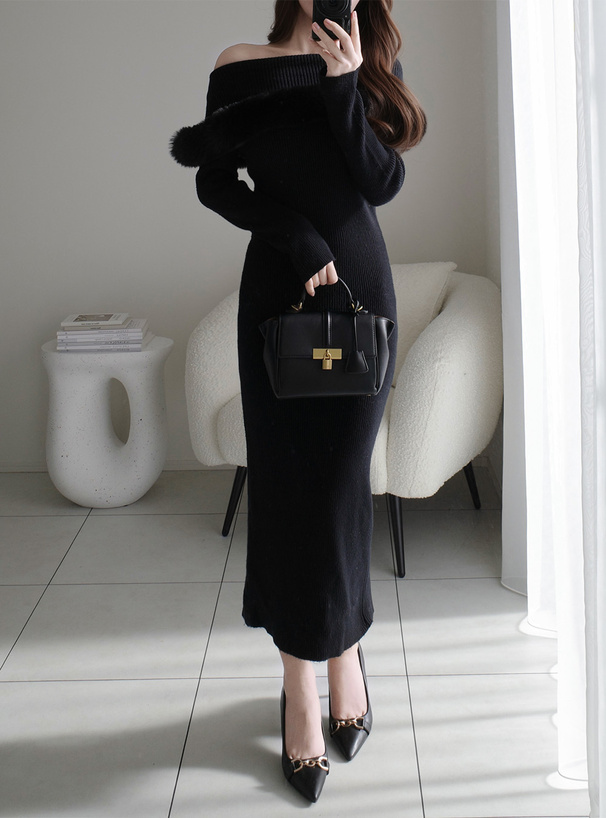 ファーオフショルダーニットワンピース[tw1246] | レディース