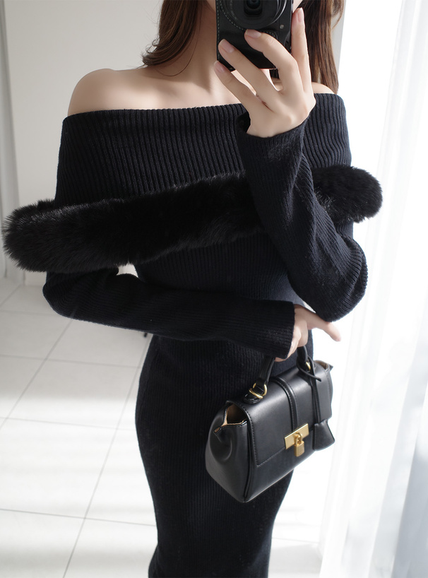 ファーオフショルダーニットワンピース[tw1246] | レディース