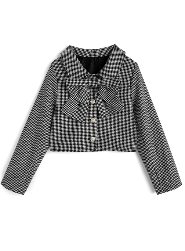 リボン付き千鳥柄ショートジャケット[tw1247]