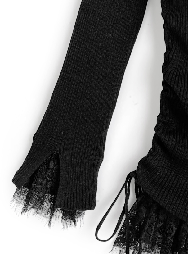 レースドッキングサイドドロストオフショルダーニットトップス