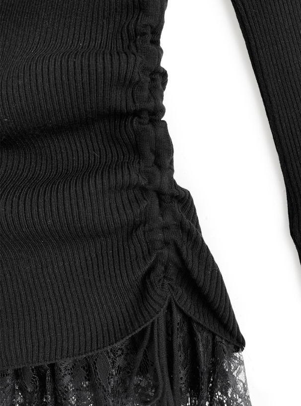 レースドッキングサイドドロストオフショルダーニットトップス