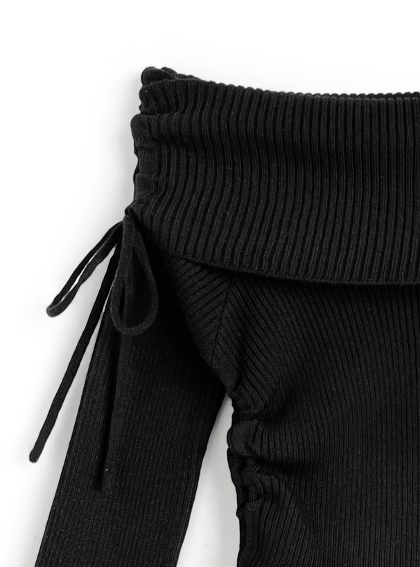 レースドッキングサイドドロストオフショルダーニットトップス