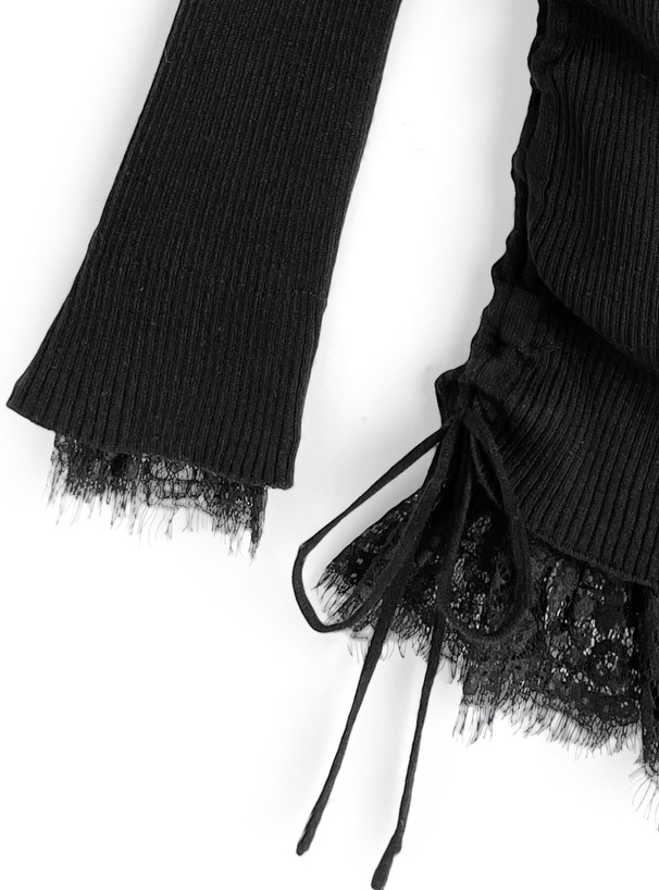 レースドッキングサイドドロストオフショルダーニットトップス