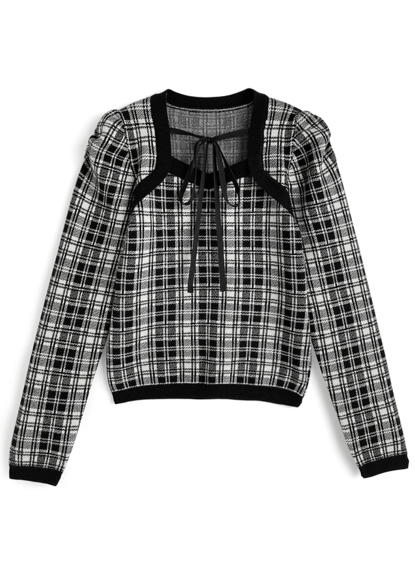 チェック柄フロントリボンニットトップス[tw1249] | レディース