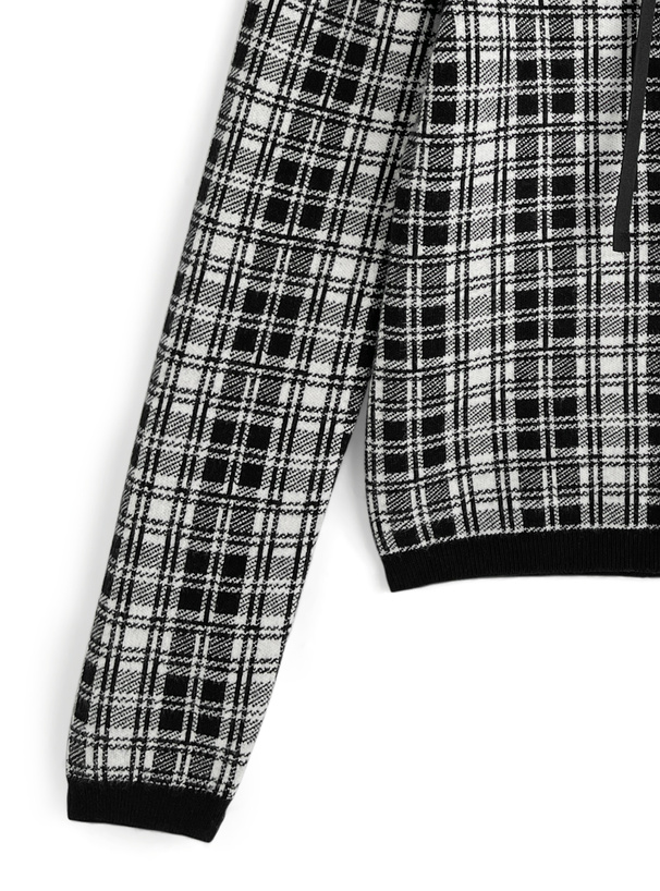 チェック柄フロントリボンニットトップス