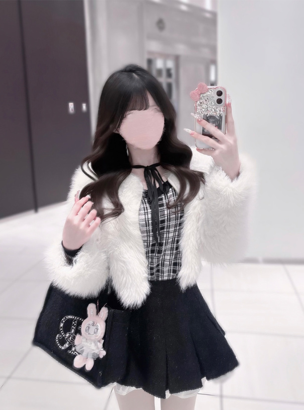 チェック柄フロントリボンニットトップス